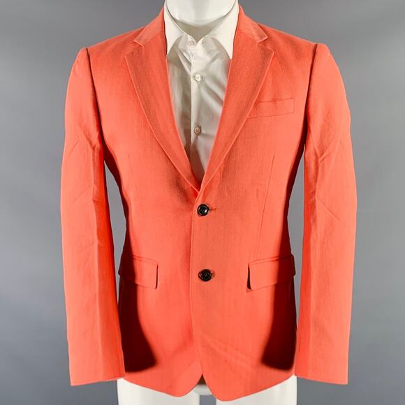 MR. GENTLEMAN Size 40 Orange Herringbone Cotton Notch Lapel Sport Coat